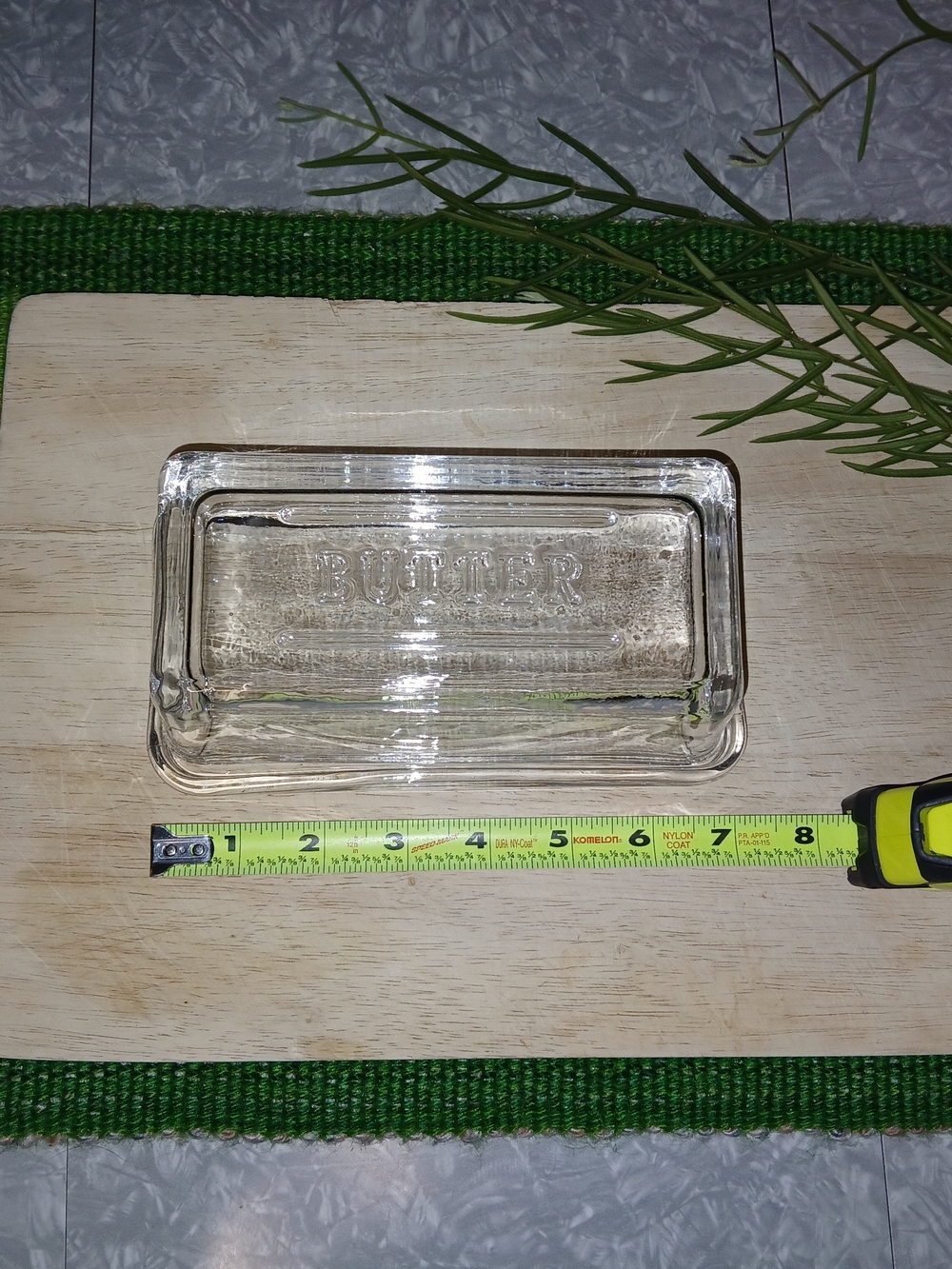 Clear Glass Butter Dish with Lid - Embossed 'BUTTER'